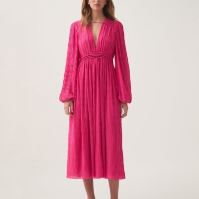 Aje. Genevieve Pleated Midi Dress