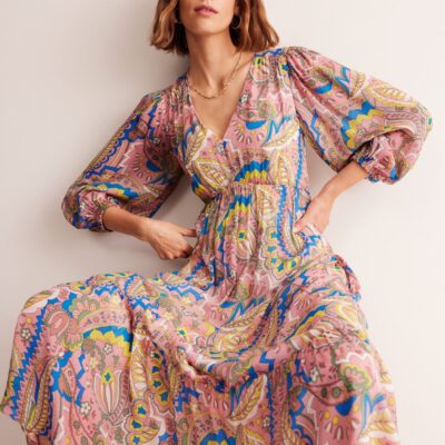 Boden V Neck Puff Maxi Dress
