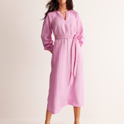 Boden Linen Midi Smocked Dress