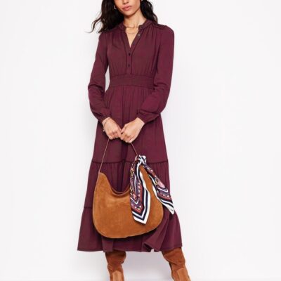 Boden Shirred Waist Tier Midi Dress
