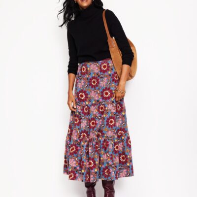 Boden Viv Cord Tiered Maxi Skirt