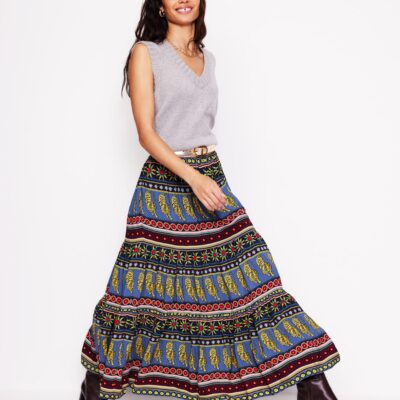 Boden Viv Crepe Tiered Maxi Skirt