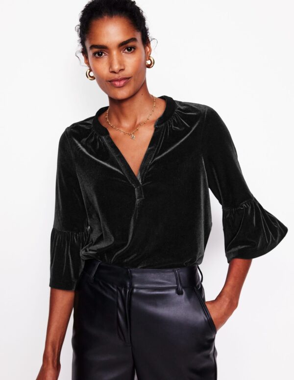 Boden Notch Neck Frill Velvet Top