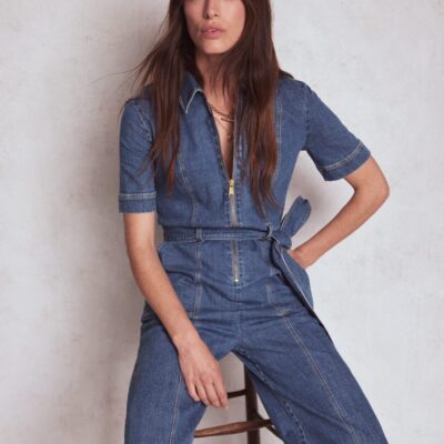 Boden Zip Up Denim Jumpsuit