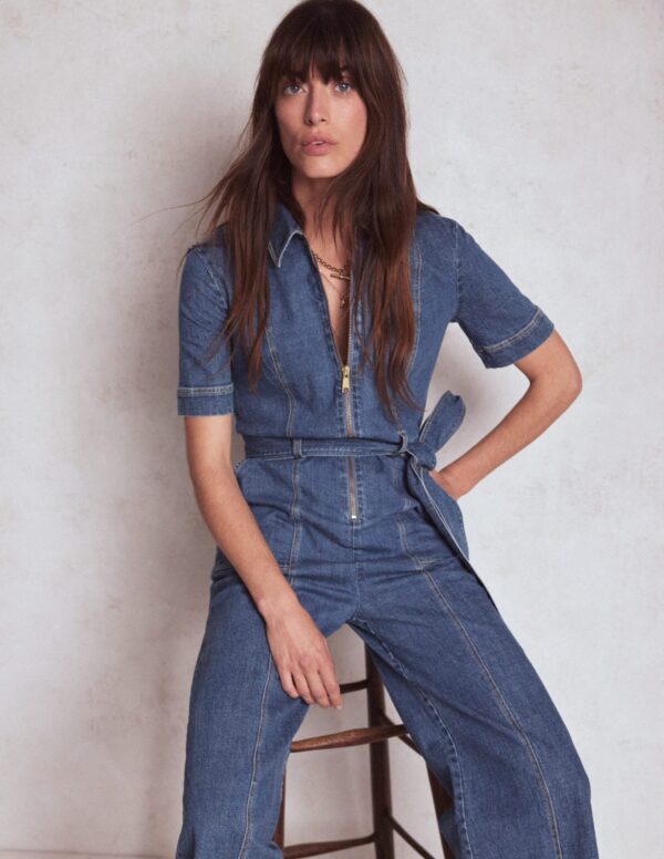 Boden Zip Up Denim Jumpsuit