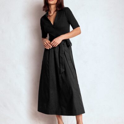 Boden Collar Detail Mix Midi Dress