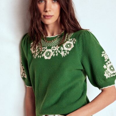 Boden Puff Sleeve Embroidery T