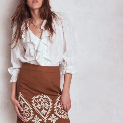Boden Embroidered Linen Skirt