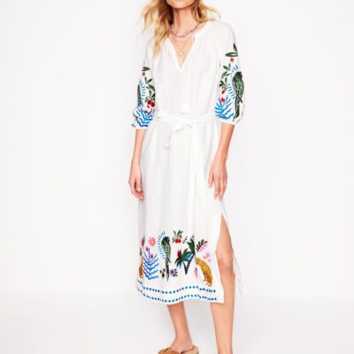 Boden Embroidered Linen Tassel Dress