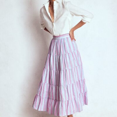 Boden Tiered Poplin Midi Skirt