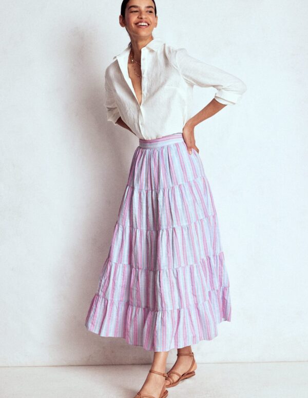 Boden Tiered Poplin Midi Skirt