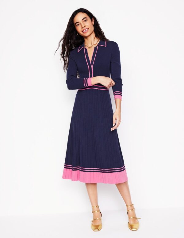 Boden Collared Pleated Knitted Dress