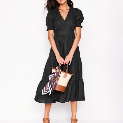 Boden Anna Linen Tiered Midi Dress