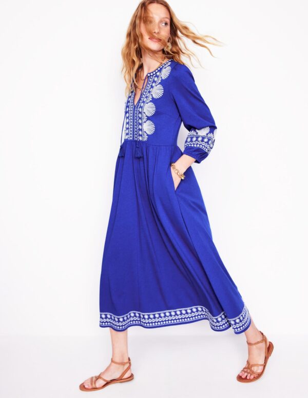 Boden Embroidered Notch Neck Dress