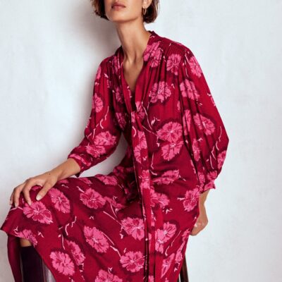 Boden Brooke Tie Neck Tea Dress