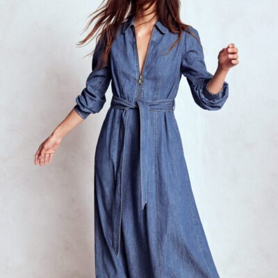 Boden Adelaide Zip Denim Midi Dress