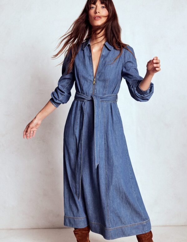 Boden Adelaide Zip Denim Midi Dress