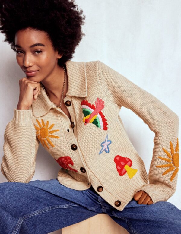 Boden Embroidered Collared Cardigan