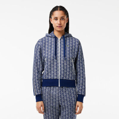 Lacoste Monogram Jacquard Zip Front Hoodie