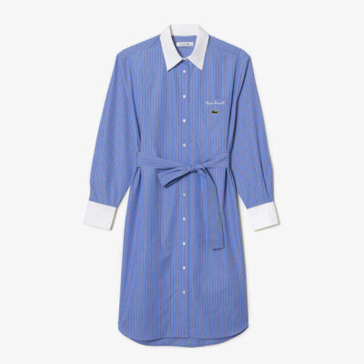 Lacoste Long Sleeved Striped Cotton Poplin Dress