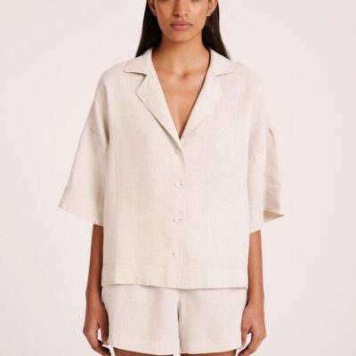 Nude Lucy Linen Lounge Shirt Size L Natural