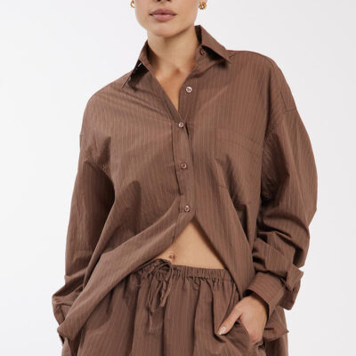 Elce Remi Shirt Mocha Pinstripe