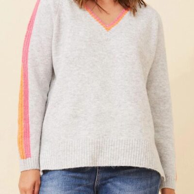 Caroline K Morgan V-Neck Striped Pullover
