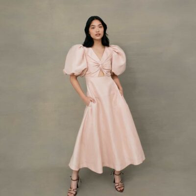 Aje. Dusk Knot Puff Sleeve Midi Dress