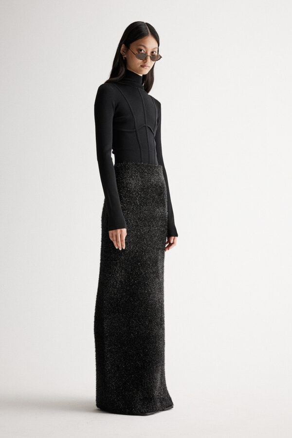 Elka Collective Aurora Knit Maxi Skirt Black Lurex - Image 3