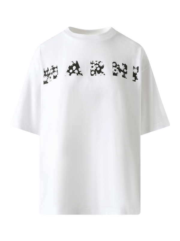 Marni Boxy Flower Logo T-Shirt in Lily White - Image 2
