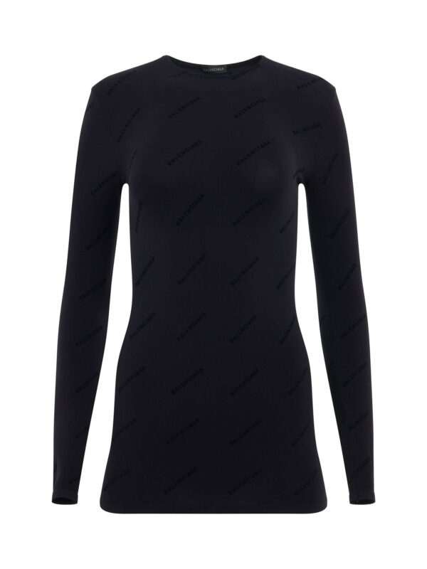 Balenciaga All Over Logo Flock Top in Black