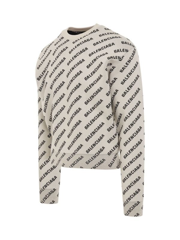 Balenciaga All Over Logo Crewneck Sweater in Chalky White/Black - Image 2