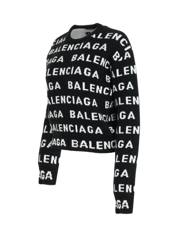 Balenciaga All-Over Logo Cropped Sweater in Black/White - Image 2