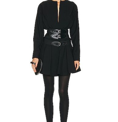 ALAÏA Long Sleeve Buckle Dress in Noir ALAÏA