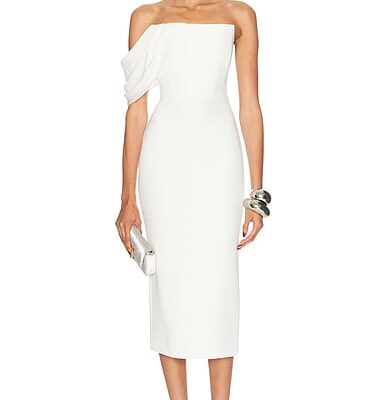 Alex Perry Draped Corset Midi Dress