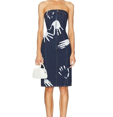 AREA Handprint Strapless Midi Dress