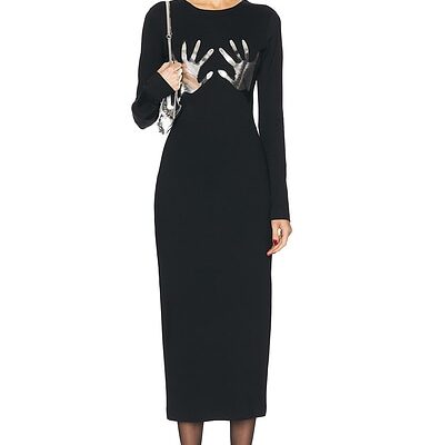 AREA Handprint Long Sleeve Midi Dress