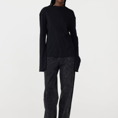 BASSIKE Rib Raised Neck Long Sleeve T-Shirt