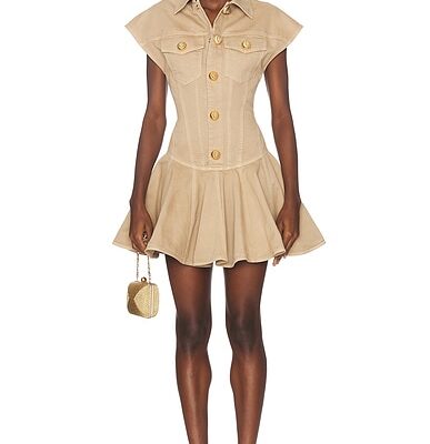 BALMAIN Cotton Canvas Flare Short Dress