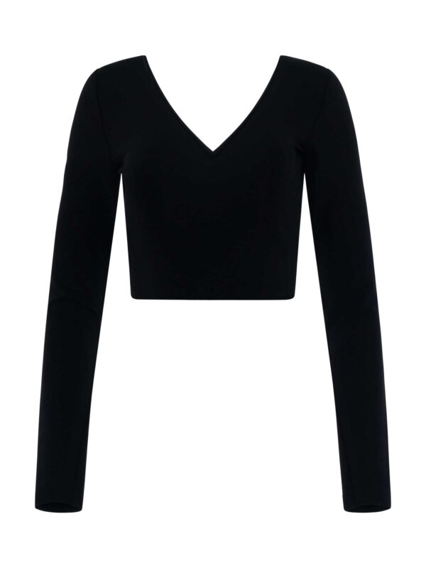 Givenchy Long Sleeves Cropped V Neck Top in Black