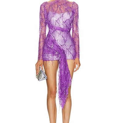 Christopher Esber Encased Beaded Ivy Lace Long Sleeve Mini Dress