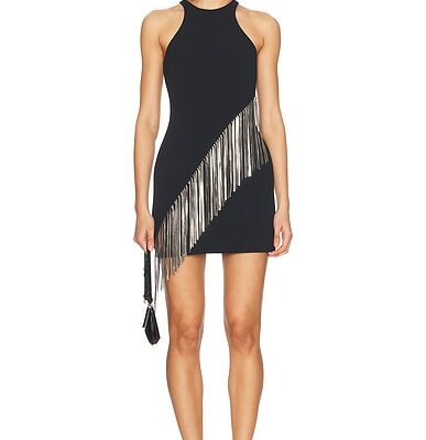 David Koma Fringe Metallic Chain Mini Dress