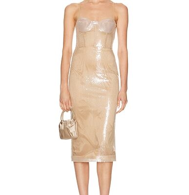 David Koma Balconette Corset Top Detail Midi Dress