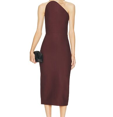David Koma Asymmetric Cut Strapless Midi Dress