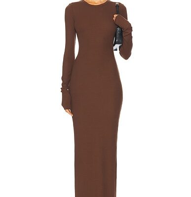 Eterne Long Sleeve Crewneck Maxi Dress