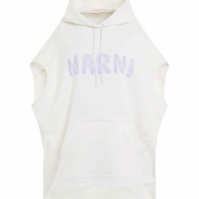 Marni Sleeveless Logo Hoodie in Stone White