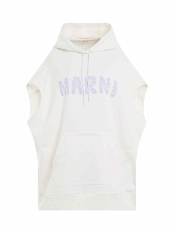 Marni Sleeveless Logo Hoodie in Stone White