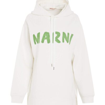 Marni Logo Printed Hoodie in White