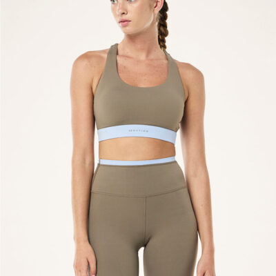 P.E Nation Frequency Sports Bra In Fawn & Dusty Blue