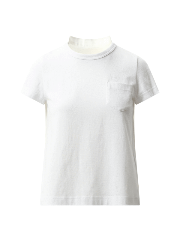 Sacai Cotton Poplin x Jersey T-Shirt in White/Off White - Image 2